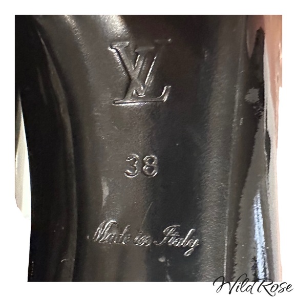 LOUIS VUITTON LV Gold Padlock Black Patent Oh Really Platform Peep Toe Pumps 38 - Picture 16 of 17